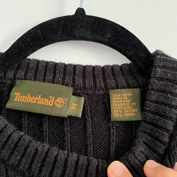 Timberland Men’s Ribbed Knit Cotton Sweater – Navy w/ Stripe Detail – Size M - Picture 3 of 6